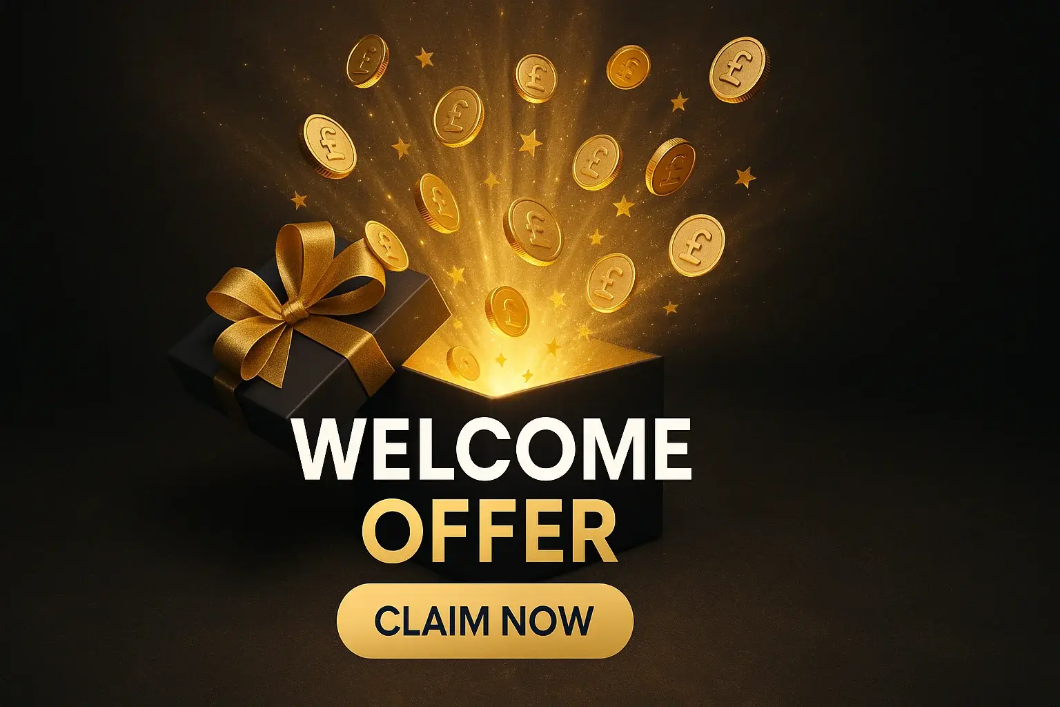 Luxury gift box banner with welcome offer and claim now button